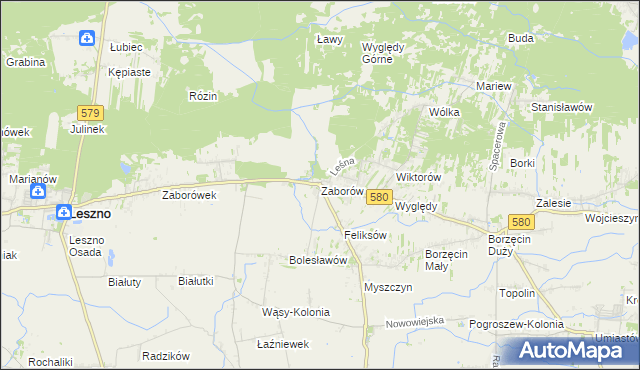 mapa Zaborów gmina Leszno, Zaborów gmina Leszno na mapie Targeo