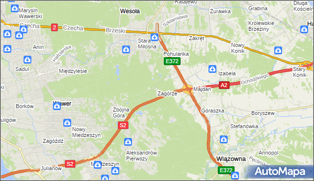 mapa Zagórze gmina Wiązowna, Zagórze gmina Wiązowna na mapie Targeo