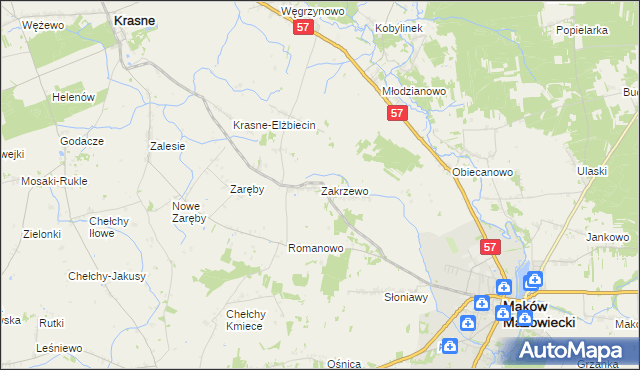 mapa Zakrzewo gmina Karniewo, Zakrzewo gmina Karniewo na mapie Targeo