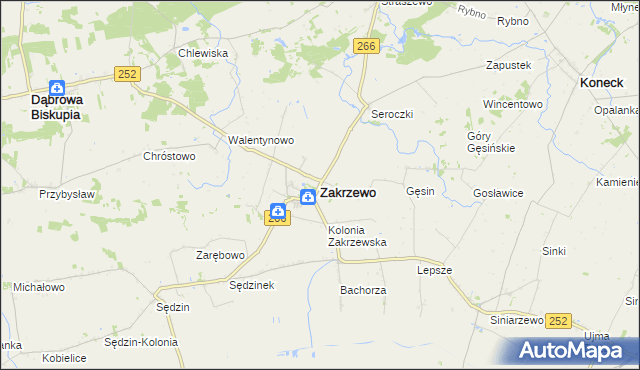 mapa Zakrzewo powiat aleksandrowski, Zakrzewo powiat aleksandrowski na mapie Targeo