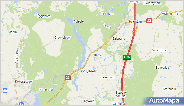 mapa Zduny gmina Starogard Gdański, Zduny gmina Starogard Gdański na mapie Targeo