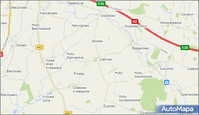 mapa Zieliniec gmina Kołaczkowo, Zieliniec gmina Kołaczkowo na mapie Targeo