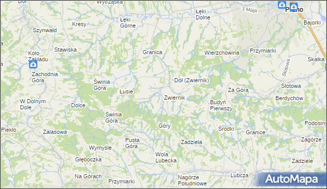 mapa Zwiernik gmina Pilzno, Zwiernik gmina Pilzno na mapie Targeo