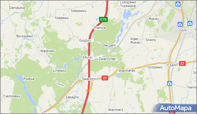 mapa Zwierzynek gmina Tczew, Zwierzynek gmina Tczew na mapie Targeo