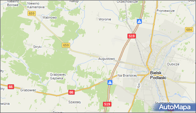 mapa Augustowo gmina Bielsk Podlaski, Augustowo gmina Bielsk Podlaski na mapie Targeo