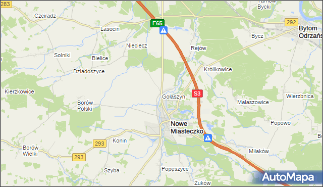 mapa Gołaszyn gmina Nowe Miasteczko, Gołaszyn gmina Nowe Miasteczko na mapie Targeo