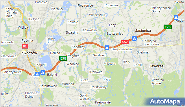 mapa Grodziec gmina Jasienica, Grodziec gmina Jasienica na mapie Targeo