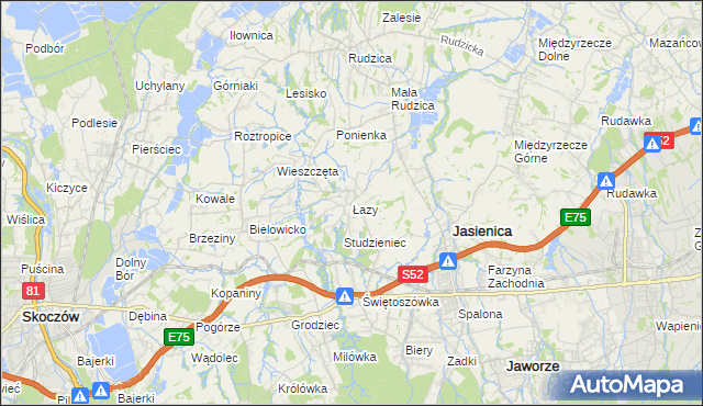 mapa Łazy gmina Jasienica, Łazy gmina Jasienica na mapie Targeo