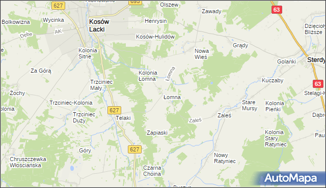 mapa Łomna gmina Kosów Lacki, Łomna gmina Kosów Lacki na mapie Targeo