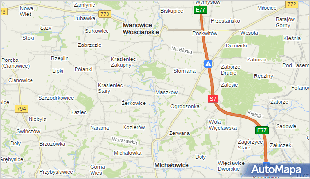 mapa Maszków gmina Iwanowice, Maszków gmina Iwanowice na mapie Targeo