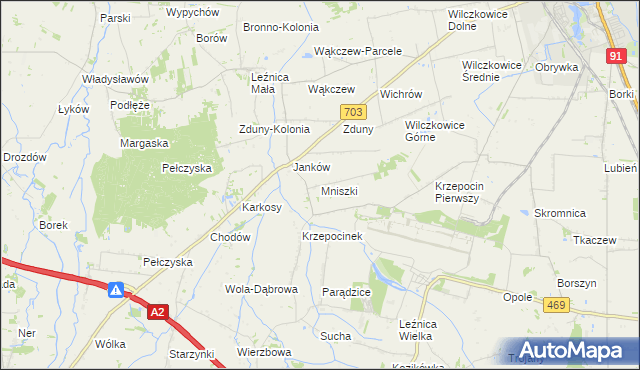 mapa Mniszki gmina Łęczyca, Mniszki gmina Łęczyca na mapie Targeo
