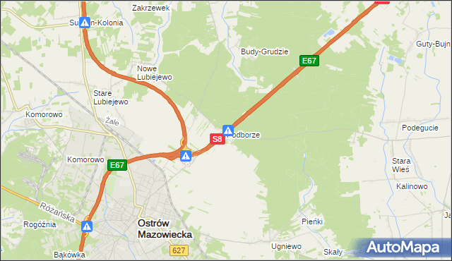 mapa Podborze gmina Ostrów Mazowiecka, Podborze gmina Ostrów Mazowiecka na mapie Targeo