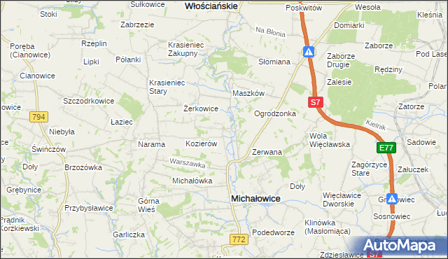 mapa Wilczkowice gmina Michałowice, Wilczkowice gmina Michałowice na mapie Targeo