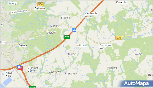 mapa Wilkowo gmina Milejewo, Wilkowo gmina Milejewo na mapie Targeo