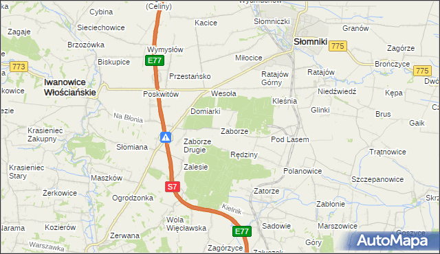 mapa Zaborze gmina Słomniki, Zaborze gmina Słomniki na mapie Targeo