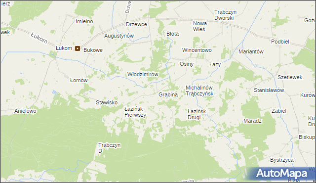 mapa Grabina gmina Zagórów, Grabina gmina Zagórów na mapie Targeo