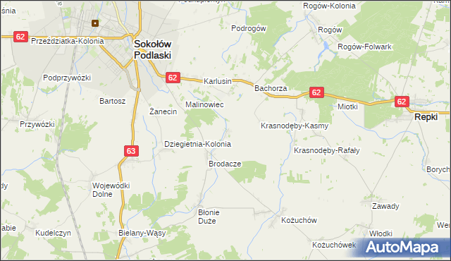 mapa Krasnodęby-Sypytki, Krasnodęby-Sypytki na mapie Targeo