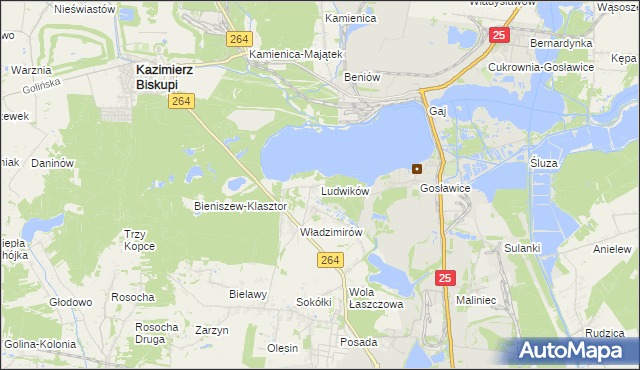 mapa Ludwików gmina Kazimierz Biskupi, Ludwików gmina Kazimierz Biskupi na mapie Targeo