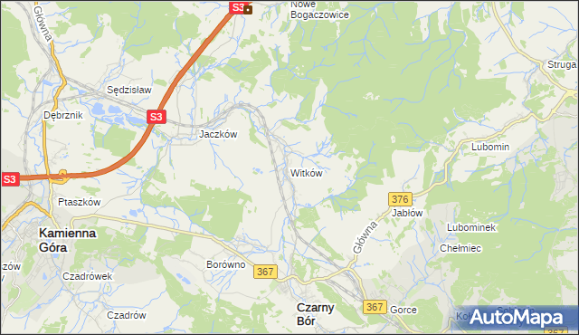 mapa Witków gmina Czarny Bór, Witków gmina Czarny Bór na mapie Targeo