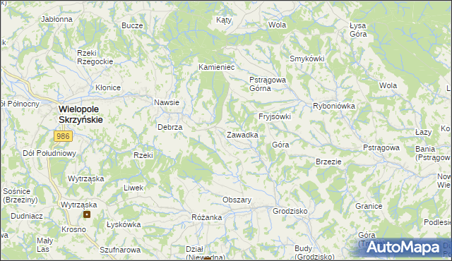 mapa Zawadka gmina Strzyżów, Zawadka gmina Strzyżów na mapie Targeo