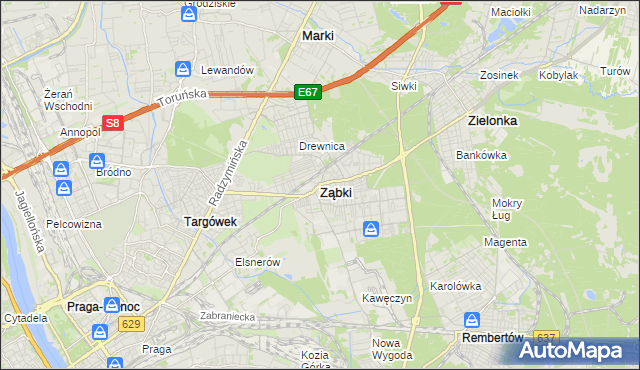 mapa Ząbki powiat wołomiński, Ząbki powiat wołomiński na mapie Targeo