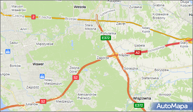 mapa Zagórze gmina Wiązowna, Zagórze gmina Wiązowna na mapie Targeo