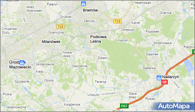 mapa Żółwin gmina Brwinów, Żółwin gmina Brwinów na mapie Targeo