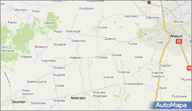 mapa Chotów gmina Mokrsko, Chotów gmina Mokrsko na mapie Targeo