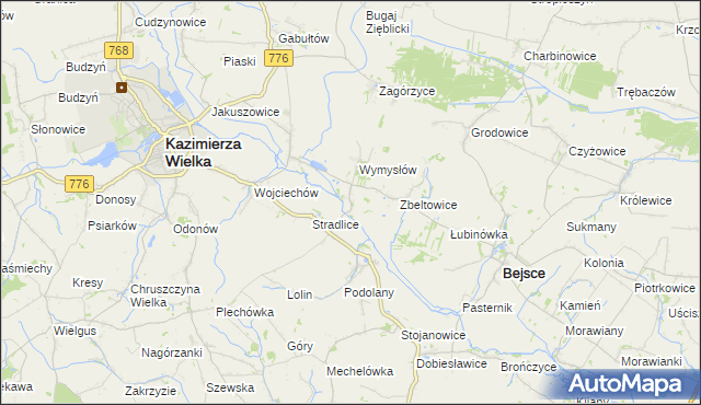 mapa Cło gmina Kazimierza Wielka, Cło gmina Kazimierza Wielka na mapie Targeo