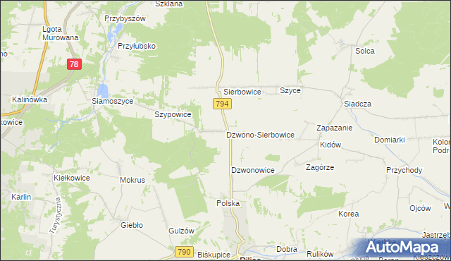 mapa Dzwono-Sierbowice, Dzwono-Sierbowice na mapie Targeo