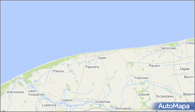 mapa Gąski gmina Mielno, Gąski gmina Mielno na mapie Targeo