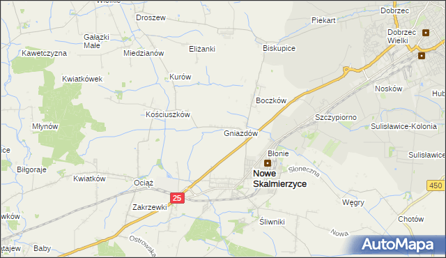 mapa Gniazdów gmina Nowe Skalmierzyce, Gniazdów gmina Nowe Skalmierzyce na mapie Targeo