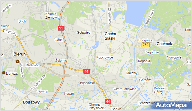 mapa Kopciowice, Kopciowice na mapie Targeo