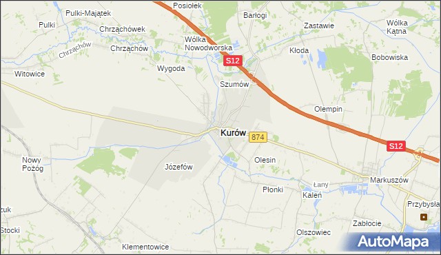 mapa Kurów powiat puławski, Kurów powiat puławski na mapie Targeo