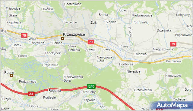 mapa Nawojowa Góra, Nawojowa Góra na mapie Targeo