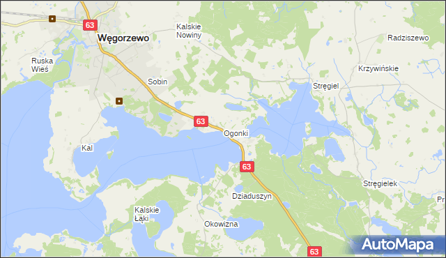 mapa Ogonki gmina Węgorzewo, Ogonki gmina Węgorzewo na mapie Targeo