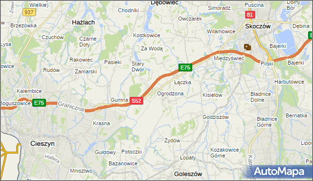 mapa Ogrodzona gmina Dębowiec, Ogrodzona gmina Dębowiec na mapie Targeo