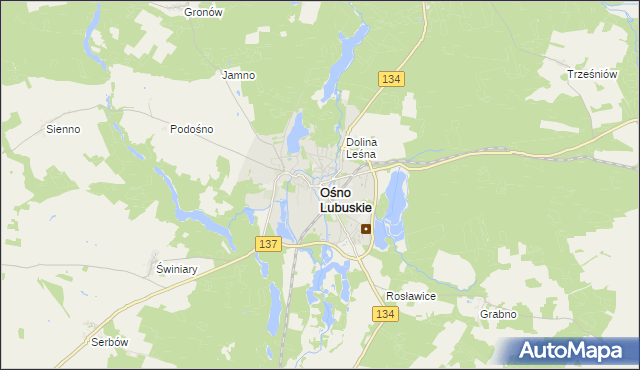 mapa Ośno Lubuskie, Ośno Lubuskie na mapie Targeo