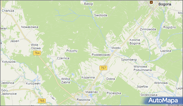 mapa Poddębowiec, Poddębowiec na mapie Targeo