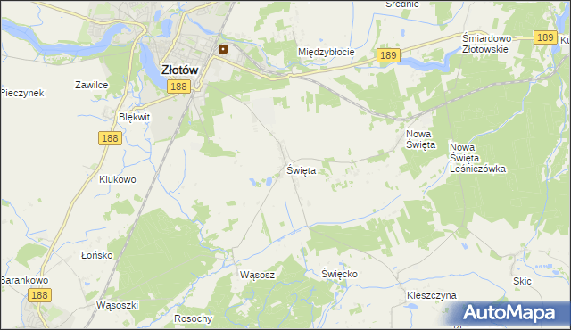 mapa Święta gmina Złotów, Święta gmina Złotów na mapie Targeo