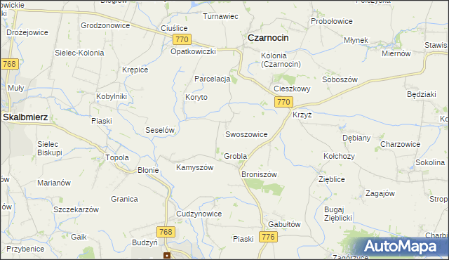 mapa Swoszowice gmina Czarnocin, Swoszowice gmina Czarnocin na mapie Targeo