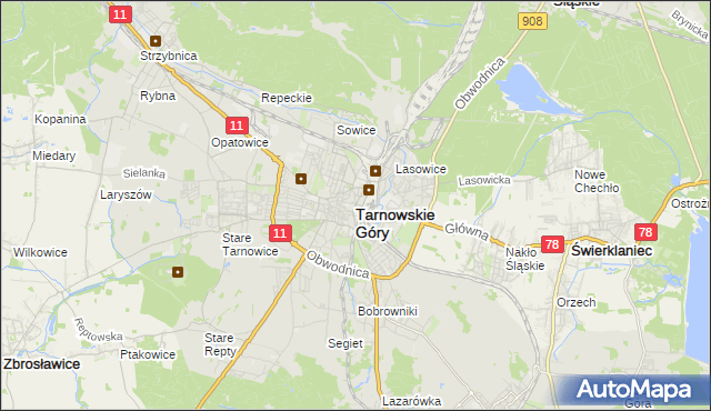 mapa Tarnowskie Góry, Tarnowskie Góry na mapie Targeo