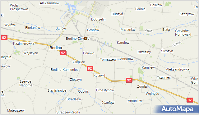 mapa Tomaszew gmina Bedlno, Tomaszew gmina Bedlno na mapie Targeo