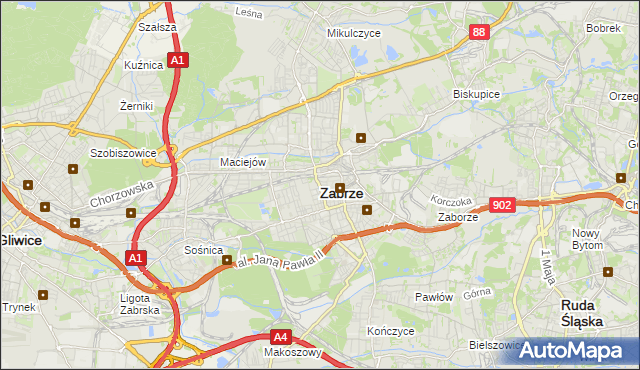 mapa Zabrza, Zabrze na mapie Targeo