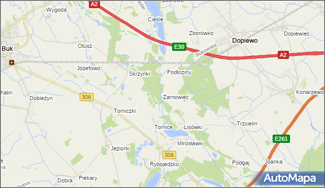 mapa Żarnowiec gmina Dopiewo, Żarnowiec gmina Dopiewo na mapie Targeo