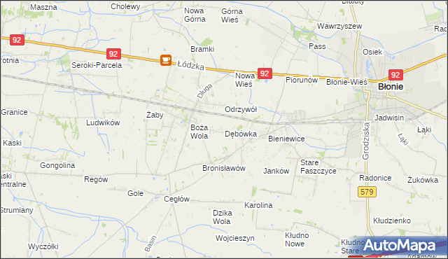 mapa Dębówka gmina Błonie, Dębówka gmina Błonie na mapie Targeo