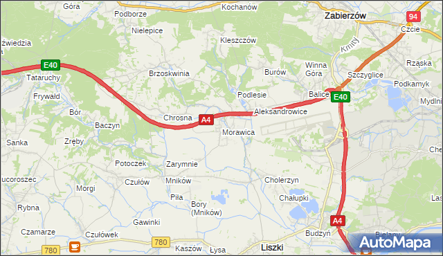 mapa Morawica gmina Liszki, Morawica gmina Liszki na mapie Targeo