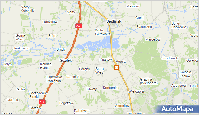 mapa Piastów gmina Jedlińsk, Piastów gmina Jedlińsk na mapie Targeo