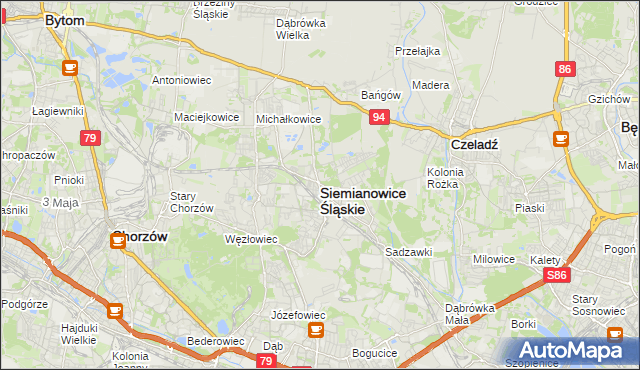 mapa Siemianowice Śląskie, Siemianowice Śląskie na mapie Targeo