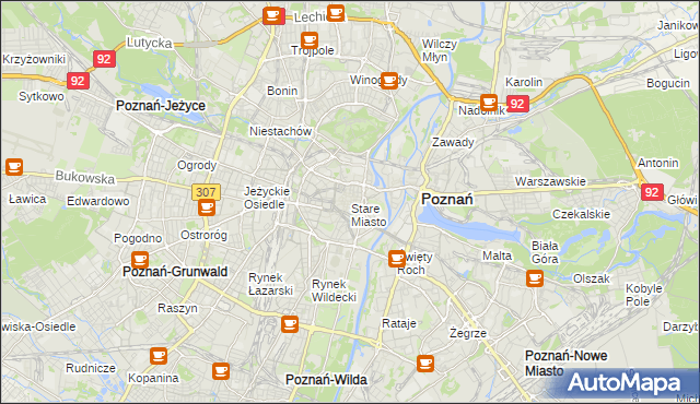 mapa Stare Miasto gmina Poznań, Stare Miasto gmina Poznań na mapie Targeo